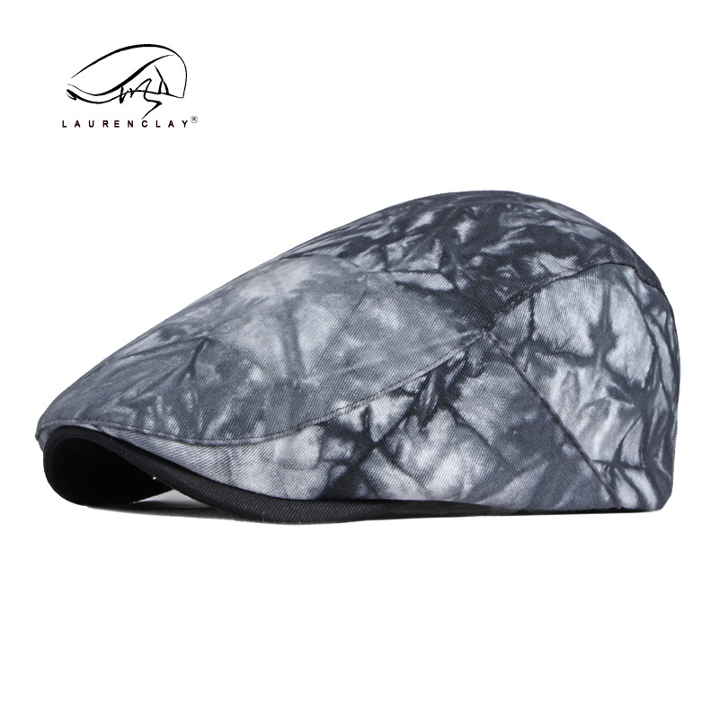 跨境男士贝雷帽子批发欧美扎染风鸭舌帽女英伦复古文艺报童前进帽