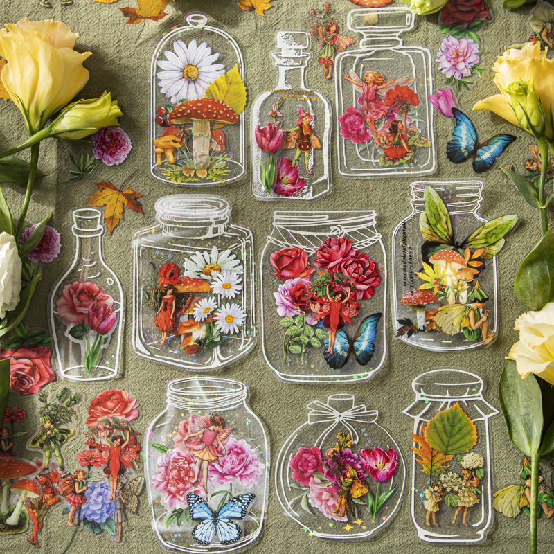 beautiful day pet stickers dream wish bottle series transparent bottle plant flower notebook background stickers