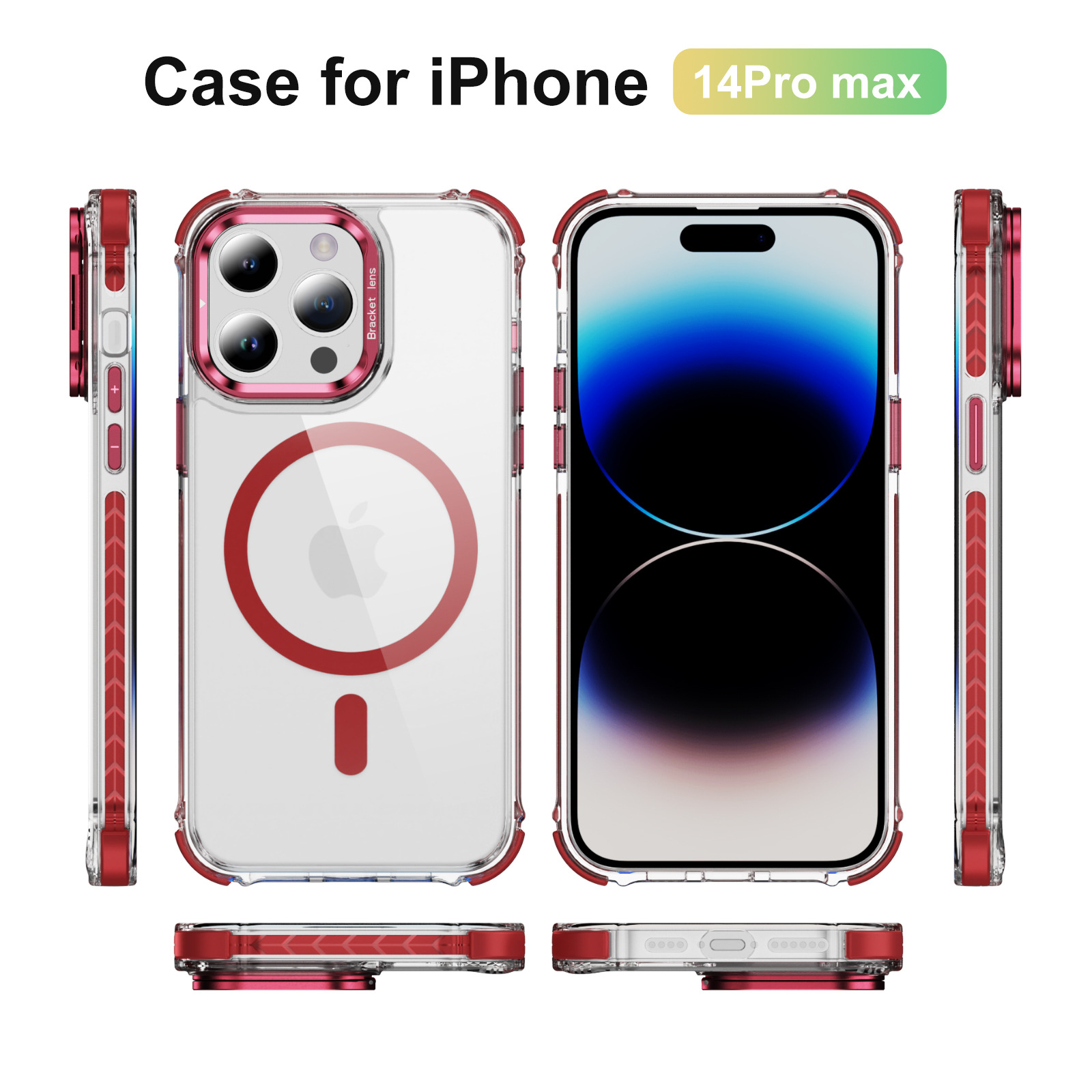 新品适用苹果iphone14pro手机壳彩虹1号高透磁环镜头支架四角防摔