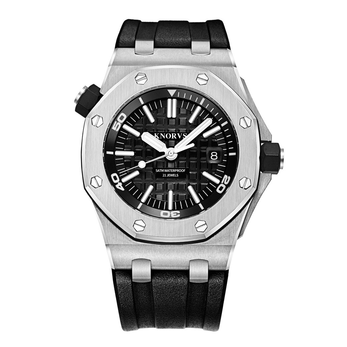 knorvs卡诺威斯男士机械手表三针带日历进口日本机芯不锈钢壳定制
