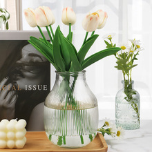 欧式玻璃花瓶ins风创意插花水培乾燥花鲜花大口径透明花瓶客厅就