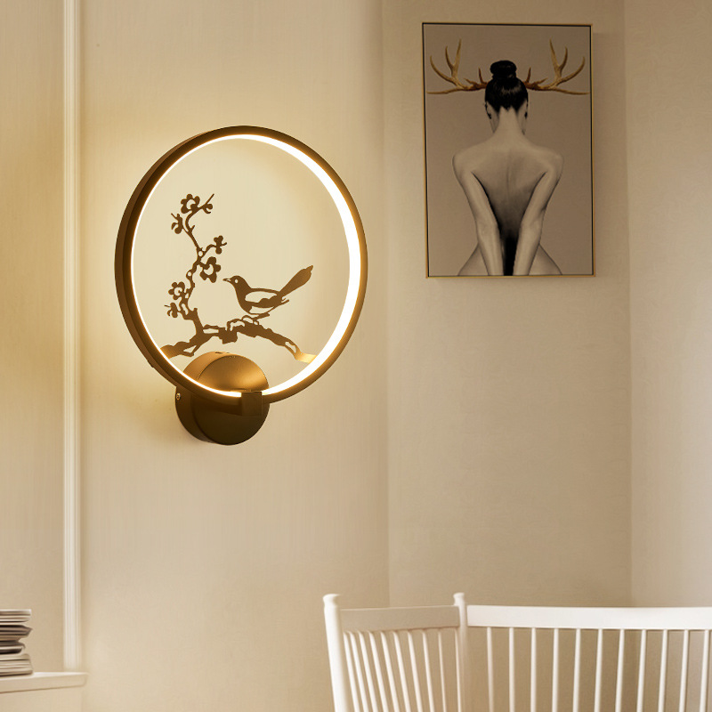 新中式壁灯卧室床头灯创意圆形禅意玄关楼梯装饰客厅电视背景墙灯