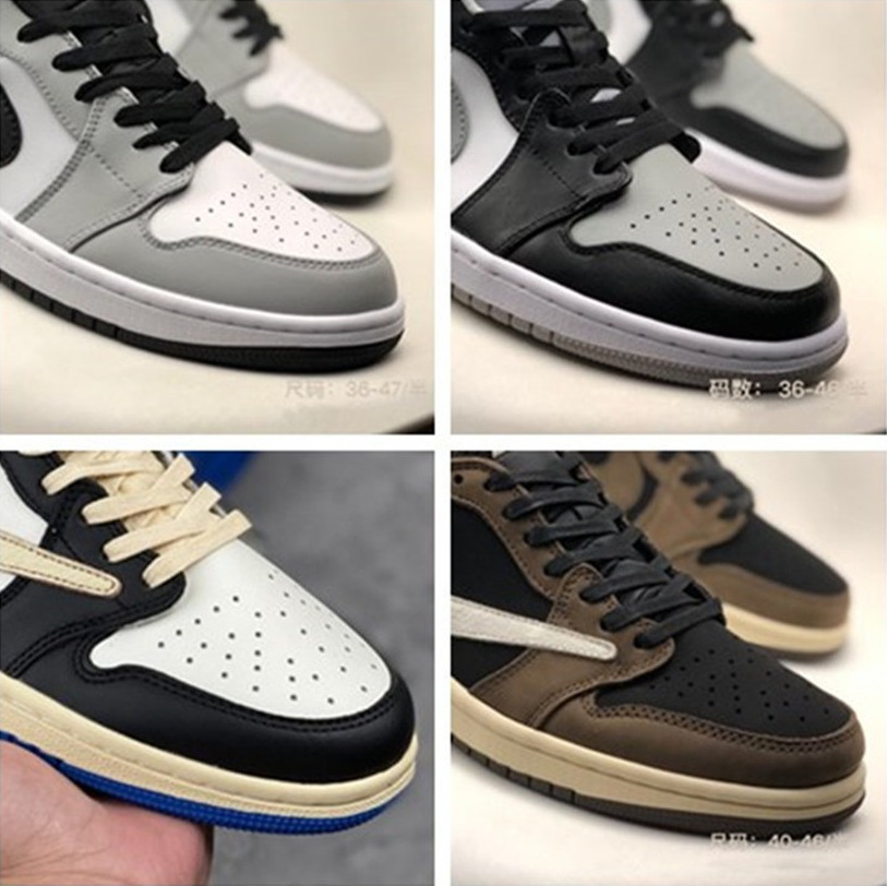 纯原aj1低帮板鞋莆田鞋闪电倒钩黑脚趾影子烟灰篮球鞋男女运动鞋