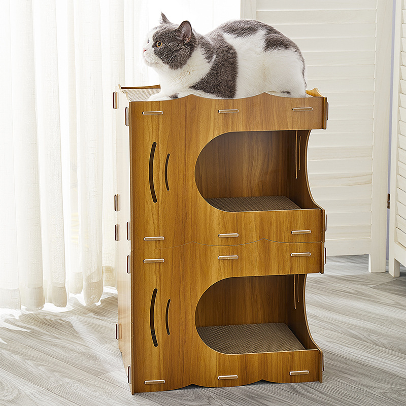 Cat Litter Cat Scratch Board Integrated Wear-Resistant Non-Chip Vertical Double-Layer Stackable Wooden Cat House Corrugated Paper Cat Toy