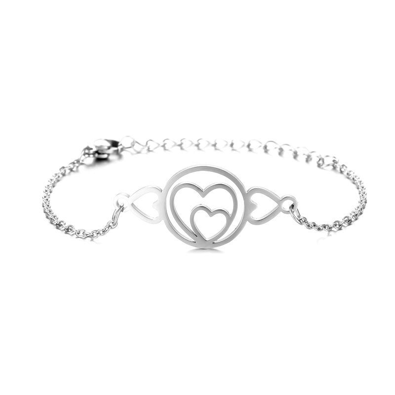 Foreign Trade Amazon Popular Heart-Shaped Bracelet Stainless Steel Cross-Border Simple Geometric Doppel Herz Ornament Hand Bracelet Steel Ornaments