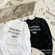 小众经典款磨破喷绘 白鹿同款1996复古长袖T恤文艺宽松潮流