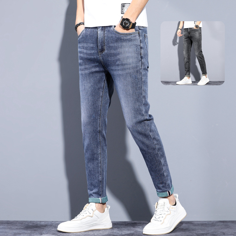 Denim Men's Pants Jeans Men's Spring and Summer New Cotton Stretch Casual Denim Trousers Denim Trousers Fashionable Slim Fit Skin-Friendly Comfortable Skinny Pants