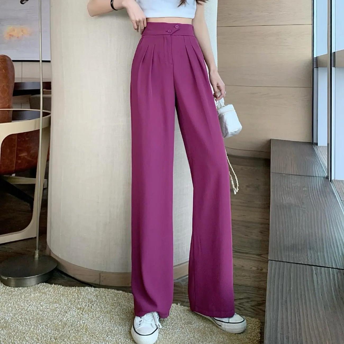 Women's Wide-Leg Pants Summer Thin High Waist Drape Mopping Slimming Straight Pants Casual Small Suit Pants All-Matching