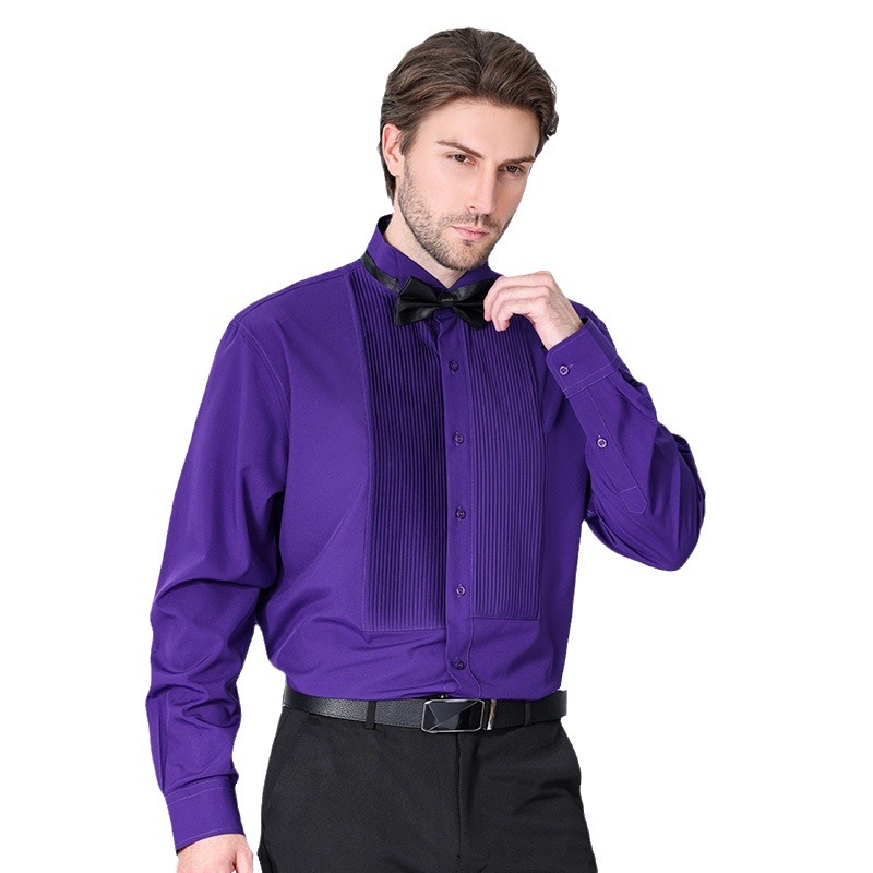 Quality Men's Spring New Men's Dress French Shirt with Bow Tie Solid Color Shirt Swallow Dress Best Man Shirt