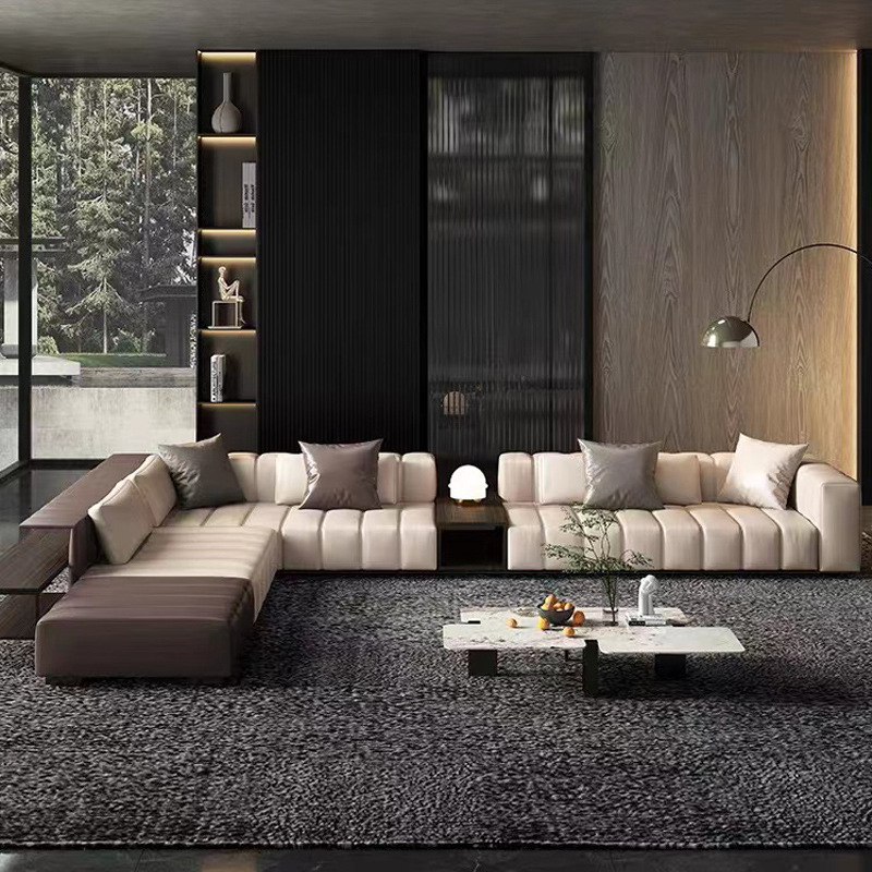 意式极简真皮模块沙发轻奢客厅大户型设计师高端钢琴键皮沙发组合