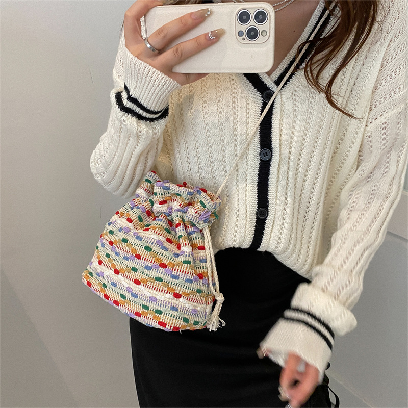 Summer Popular Bag Women's Bag 2022 New Fashion Casual Rainbow Color Bucket Bag Large Capacity Shoulder Crossbody Bag