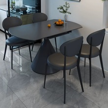 伸缩岩板折叠餐桌方变圆现代简约小户型华尔兹黑色多功能旋转餐桌