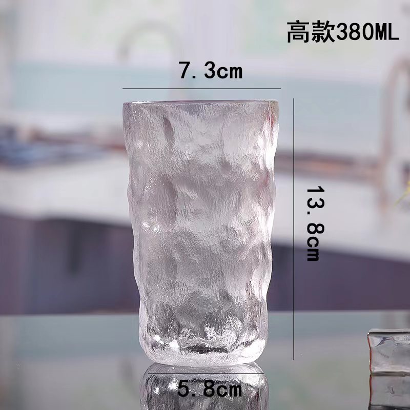 Glass Glacier Cup Transparent Cup Water Cup New Color Value Red Wine Glass Juice Cup Frosted Bark Pattern Cup