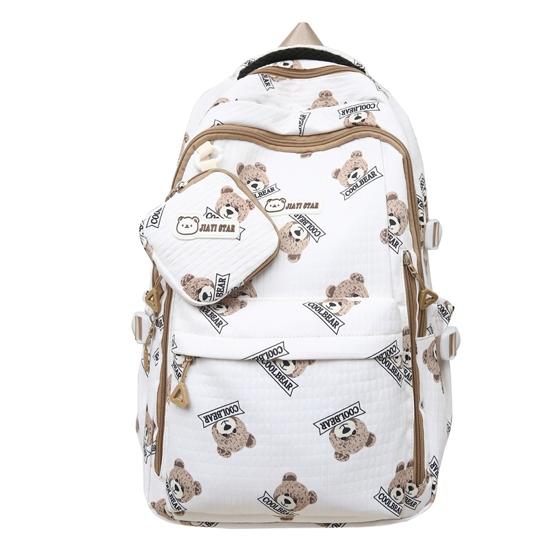 New Printed Bear High-Looking Trendy Backpack Junior High School Student Schoolbag Simple Large Capacity Backpack