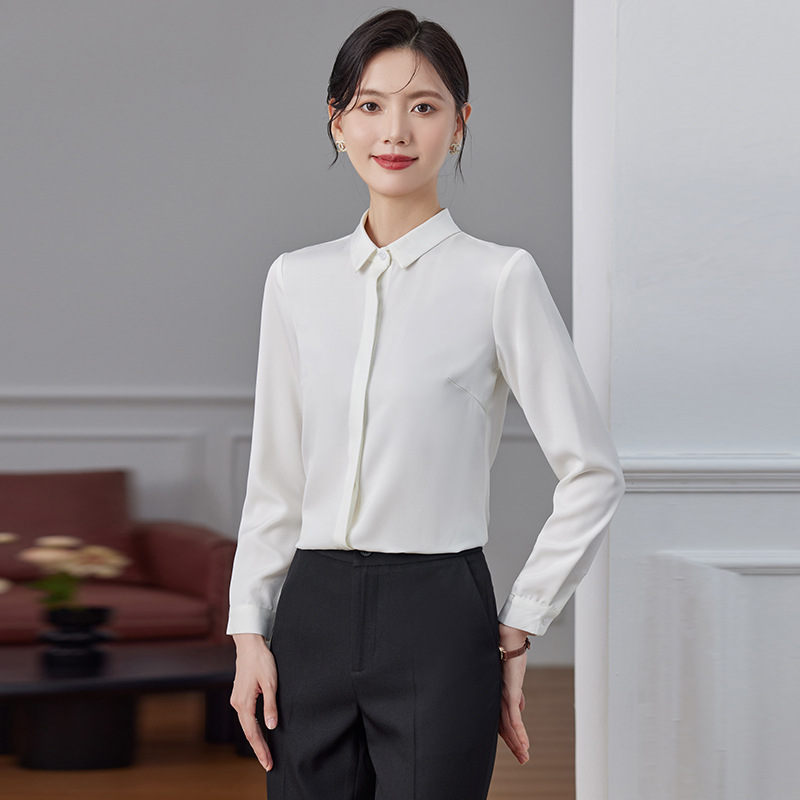 白色衬衫女春秋2024新款长袖衬衫职业休闲西装内搭气质缎面白衬衣