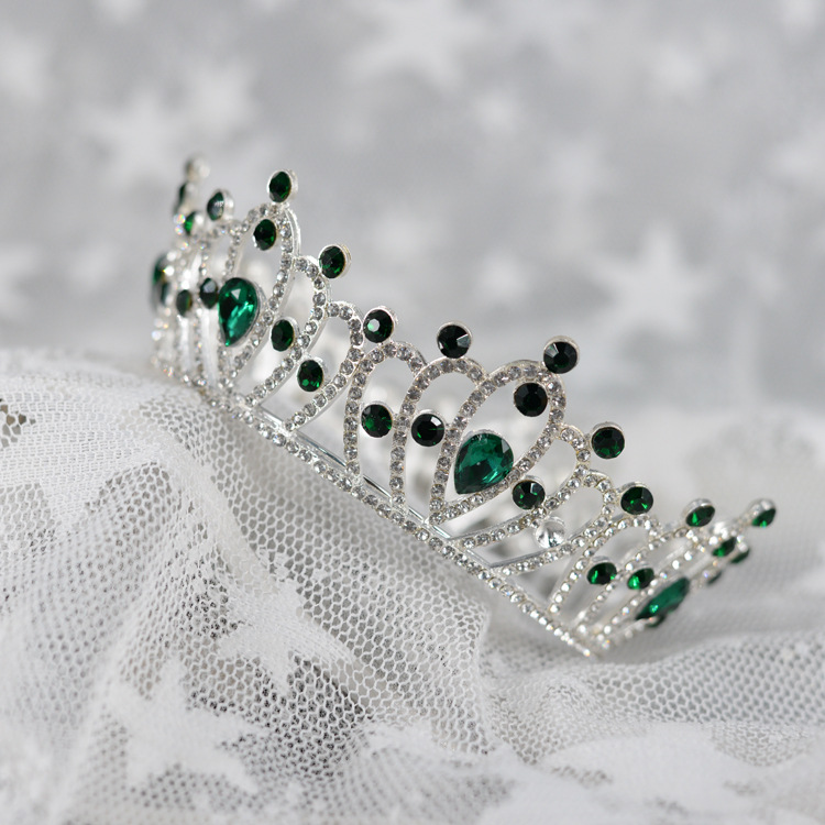 皇族绿宝石舞台表演 节日蛋糕装饰皇冠 时尚女王婚礼配饰厂家批发