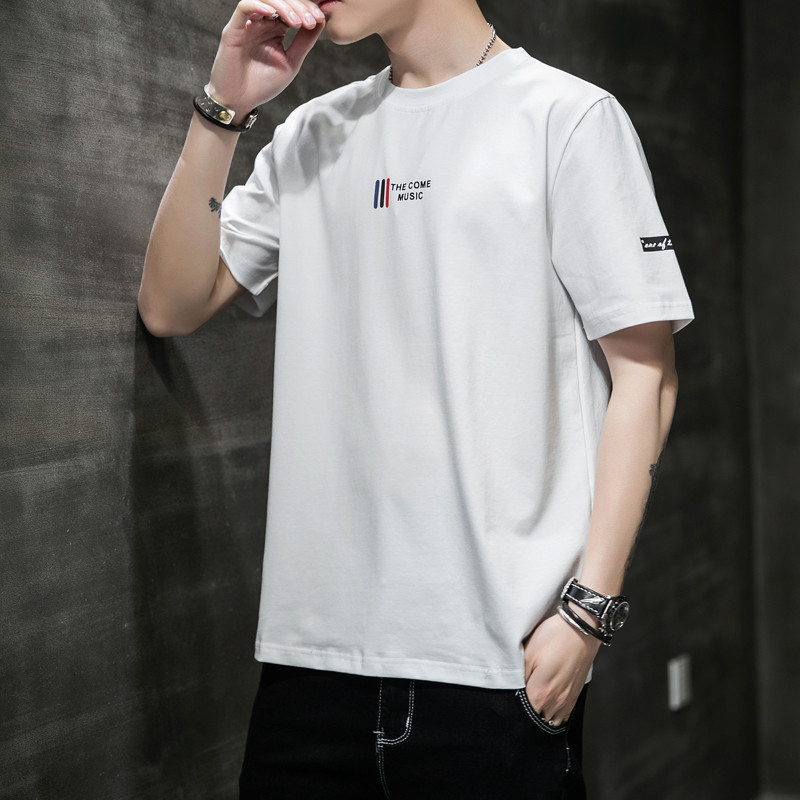 2023T Shirt Men's Fashion Brand Short Sleeved T-shirt Summer round Neck White Pure Cotton Loose Men's Clothing Half Sleeve Bottoming Shirt Top Clothes