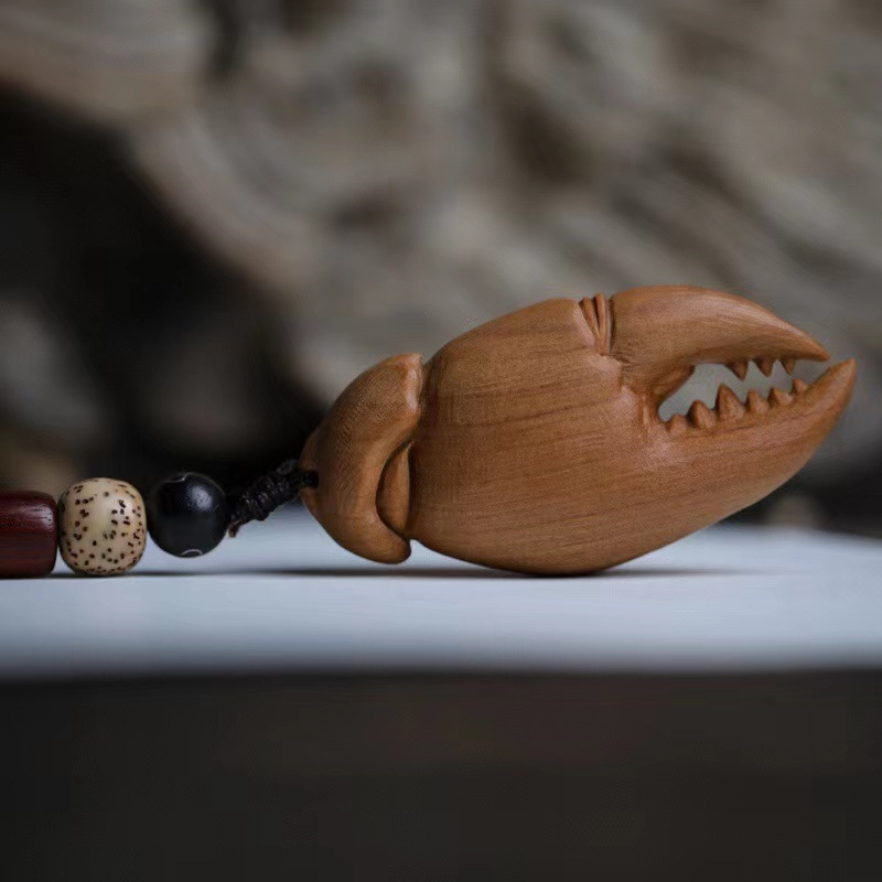 印度老山檀香螃蟹挂件老山檀螃蟹钳手把件国风复古木雕挂件工艺品