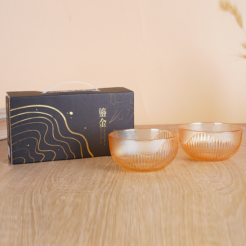 New Nordic Style Glass Tableware Vertical Grain Bowl Glass Rice Bowl Salad Instant Noodle Bowl Heat-Resistant Glass Soup Bowl Household