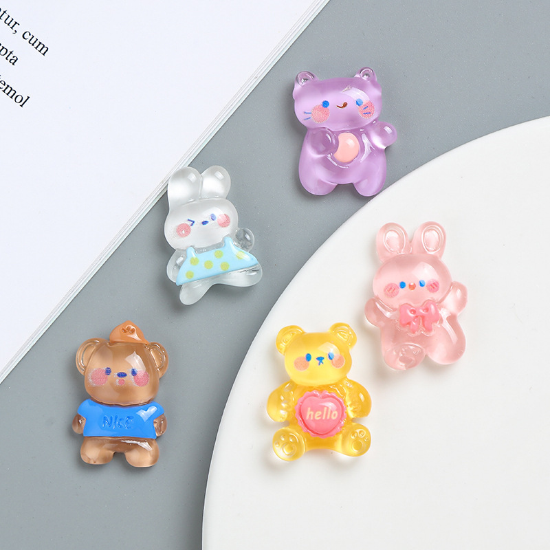 Cartoon Translucent Crystal Animal Cream Glue Phone Case DIY Material Handmade Hair Accessories Resin Accessories