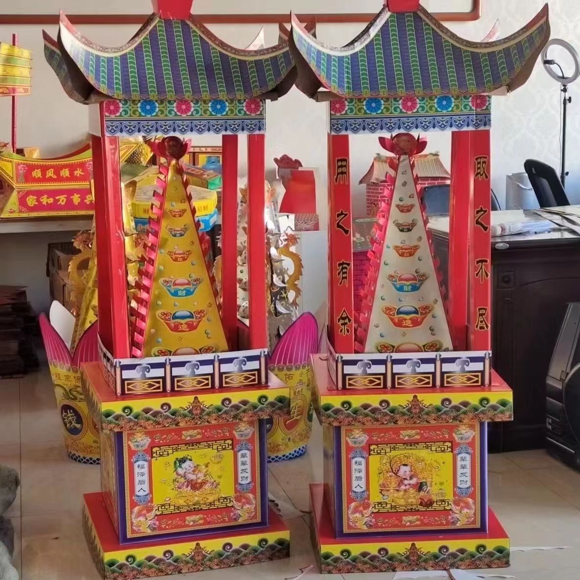 纸扎半成品殡葬双层金银山半成品纸活纸扎烫金金银库-阿里巴巴