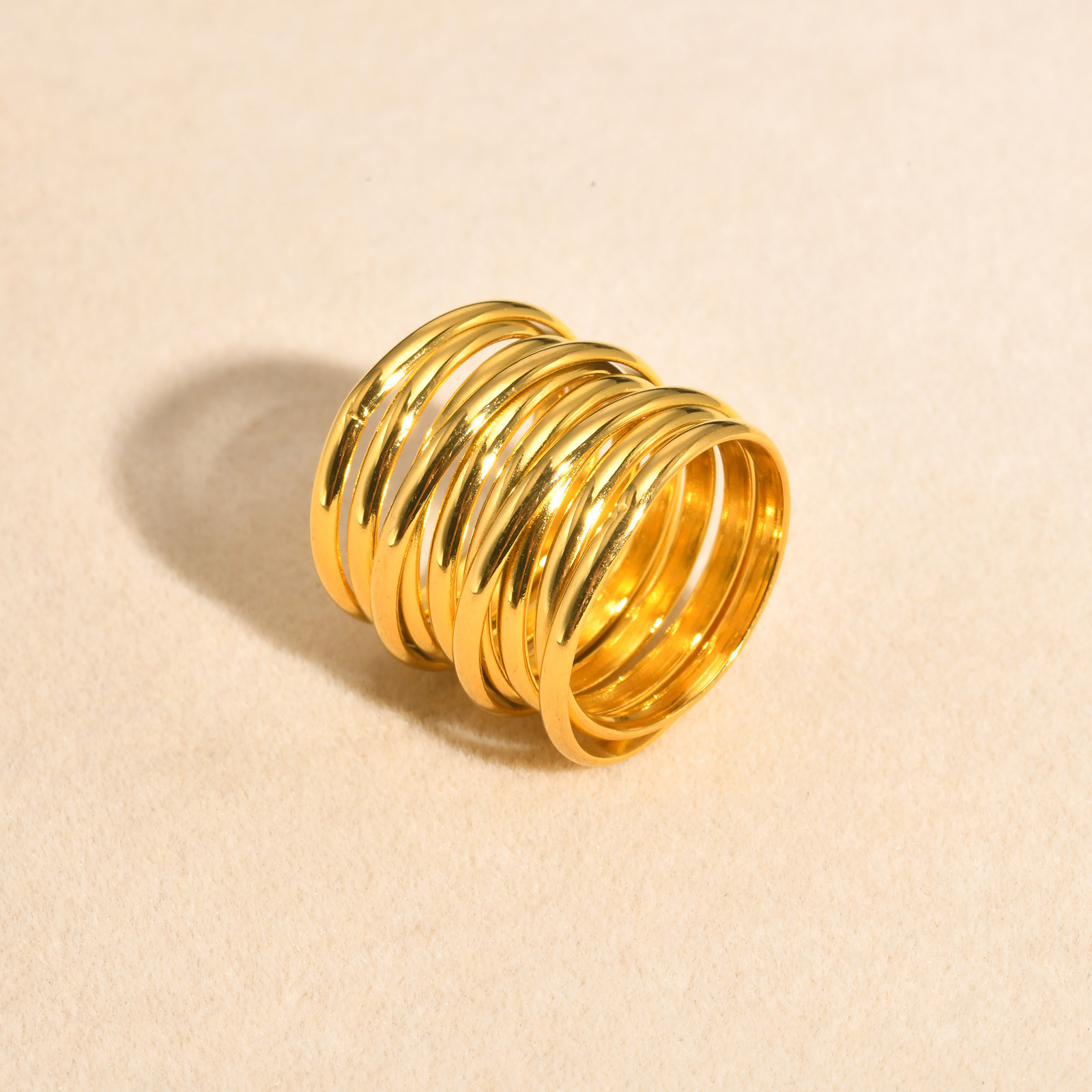 不锈钢多圈多层戒指金色ins风 首饰批发 华蓝欣-阿里巴巴