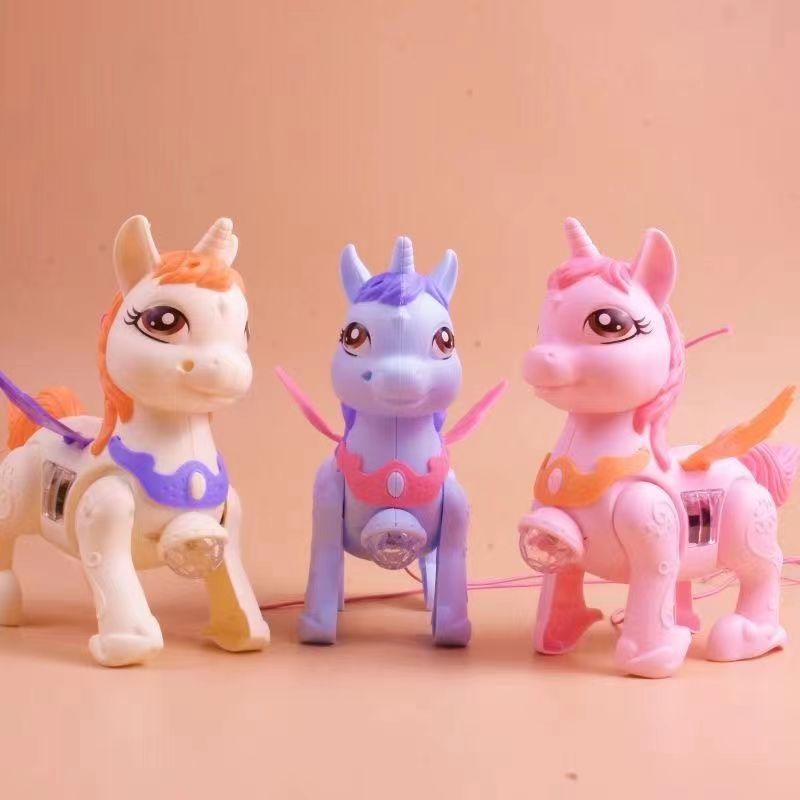 New Electric Leash Small Horse Walking Music Light Projection Unicorn Boy Girl Gift Stall Toy