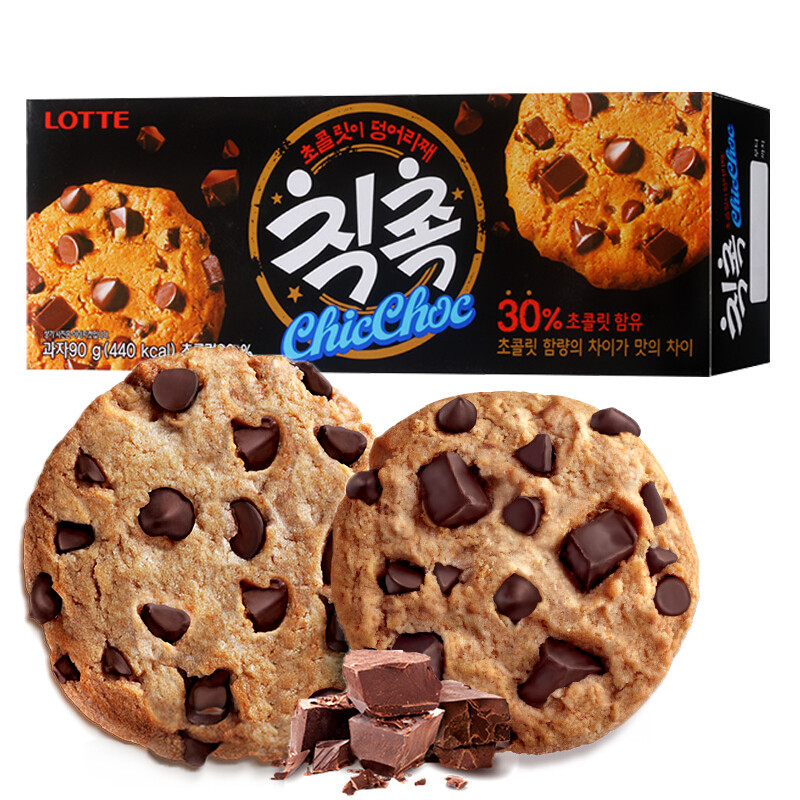韩国进口乐天巧克力曲奇饼干120g软曲奇甜趣夹心点心办公休闲零食
