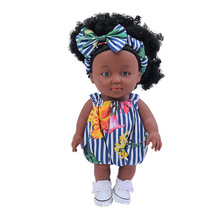 热款黑人跨境娃娃搪胶软胶女孩洋娃娃玩具儿童换装人偶宝宝非洲娃
