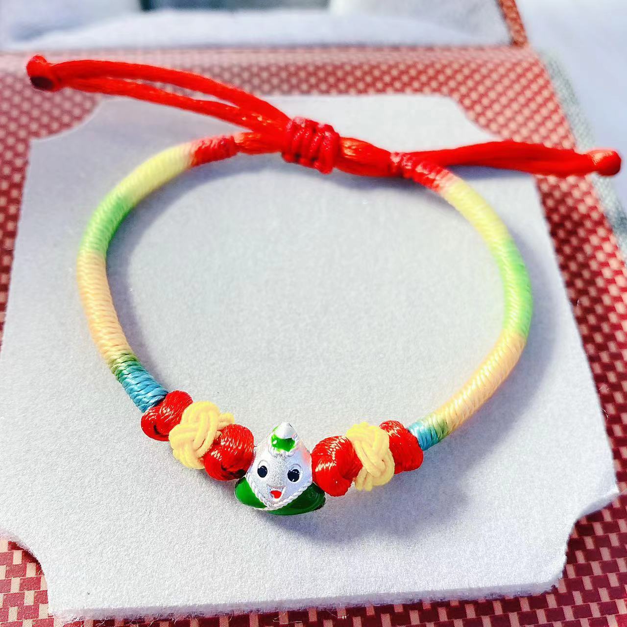 Dragon Boat Festival Colorful Rope Zongzi Hand Weaving Bracelet 999 Pure Silver Baby's Baby Sterling Silver Zongzi Live Hot