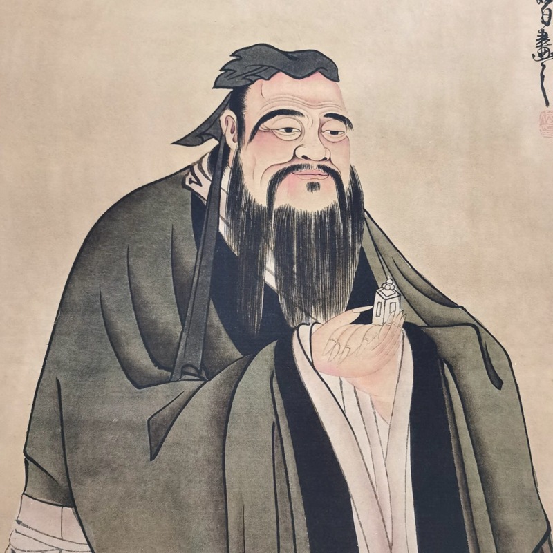 批发仿古宣纸中堂画工笔画办公室挂画装饰画孔子人物国画山水卷轴