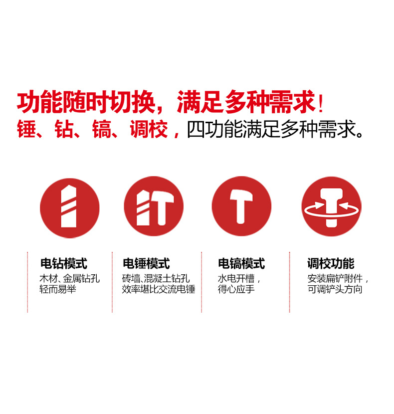大有5402锂电电锤三用重型电镐充电式无刷冲击钻工业级电动工具