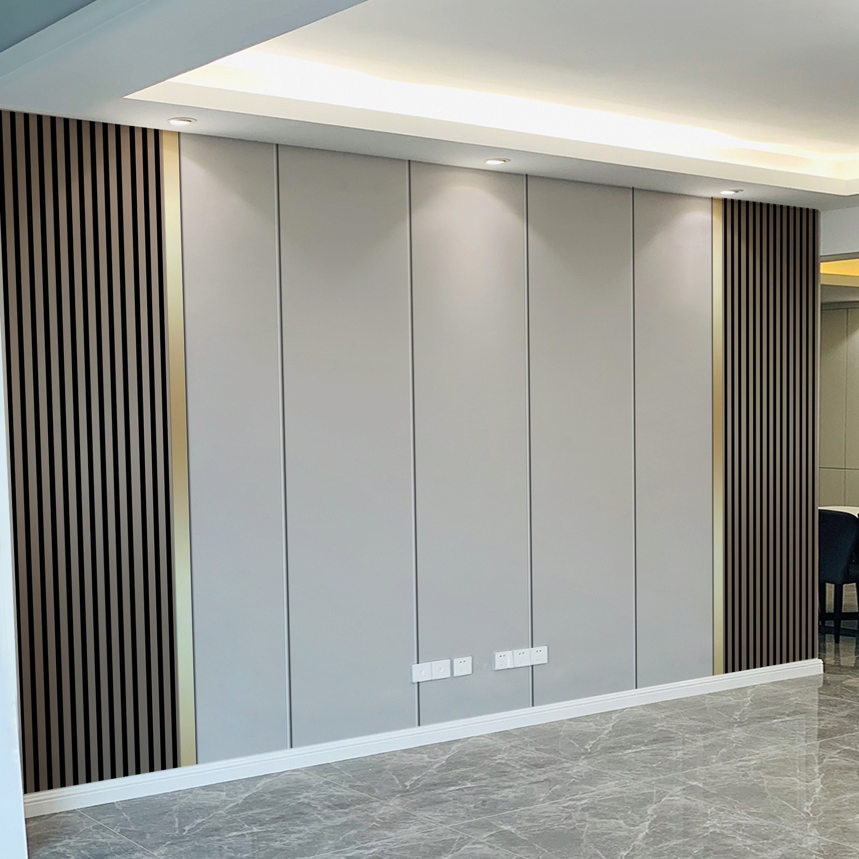 电视背景墙壁纸墙布客厅沙发卧室装饰格栅线条大气轻奢风影视壁画