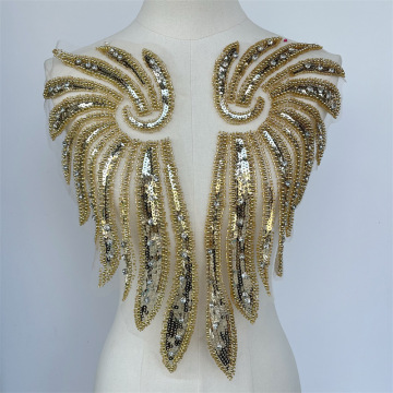 网布重工机器刺绣亮片珍珠手工钉珠衣领 婚纱礼服装饰diy补丁领花