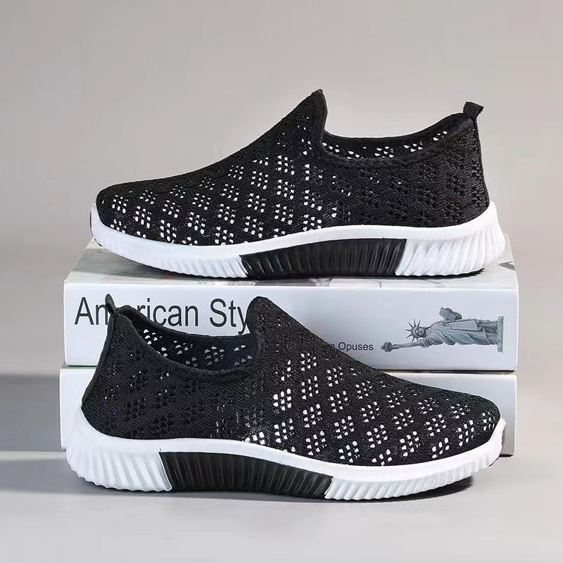 Mesh Surface Shoes Women's Summer Old Beijing Cloth Shoes Casual Breathable Casual Shoes Non-Slip Soft Bottom Flying Woven Women's Shoes Comfortable Mom Shoes