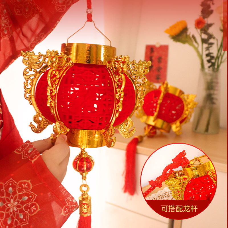 2024 New Spring Festival Lantern Dragon Pendant Festive Lantern Temple Fair Luminous Portable Traditional Decoration GD Flocking