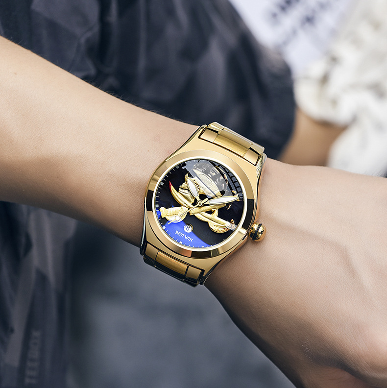 bestwin博士通手表男抖音爆款机车男海盗骷颅头夜光日历石英男表