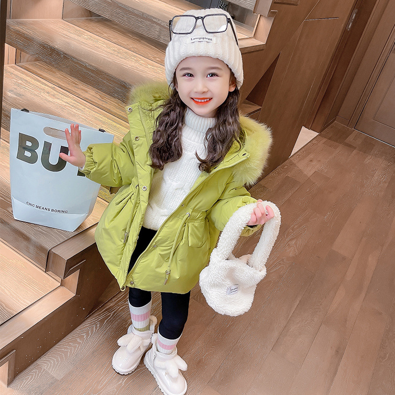 女童羽绒棉服冬季2023新款洋气儿童中长款棉袄女宝宝收腰棉衣冬装