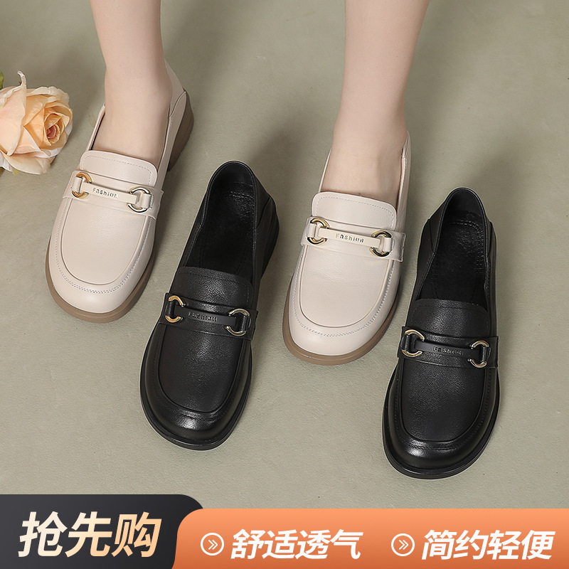 软底乐福鞋厚底鞋女真皮2024夏季新款小香风单鞋英伦风小皮鞋大码