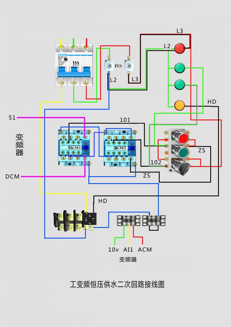 变频器控制原理图 工变频接线图 一拖一/二/三/四 配电柜电路图纸