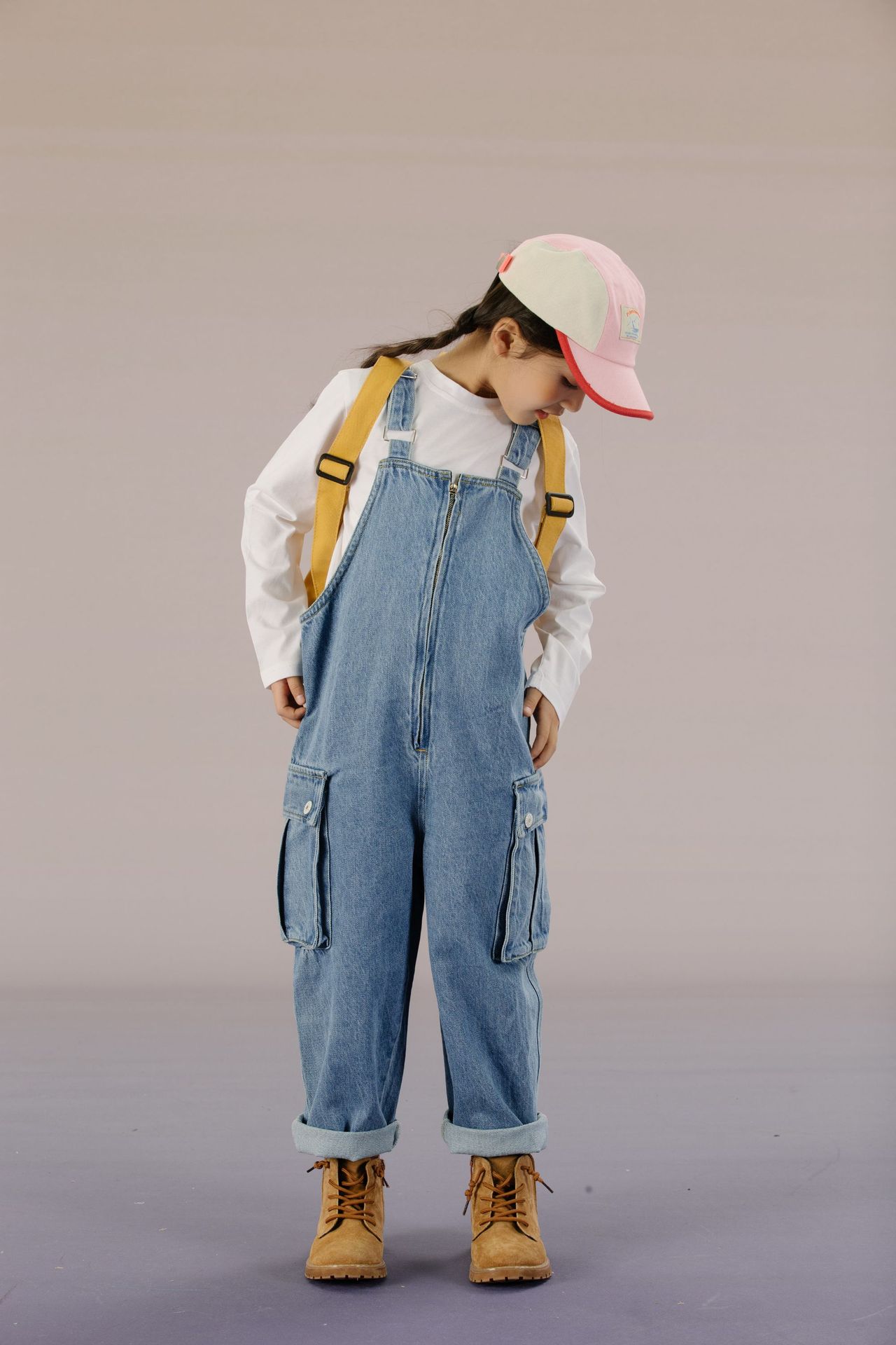 男童女童工装背带裤宽松童装长裤春秋潮流中大童牛仔裤儿童直筒裤