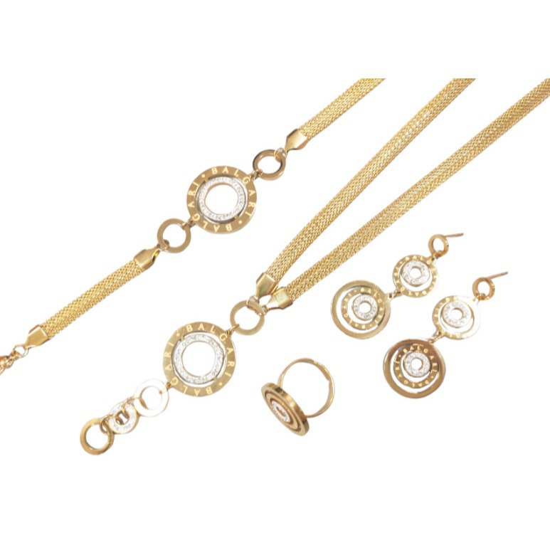 跨境新款时尚小众圆环字母项链手链耳环戒指四件套高级感首饰套装