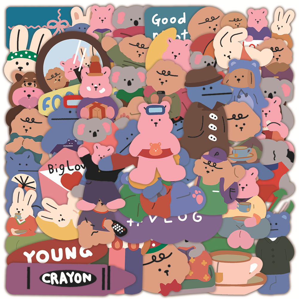 50张可爱韩系小熊涂鸦贴纸墙贴电脑笔记本水杯拉杆箱手账防水贴纸