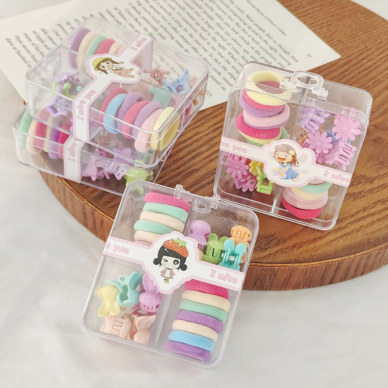 Cartoon Sweet Children's Ins Style Rubber Band Small Jaw Clip Set Cute Color Belt Tire Mini Bangs Broken Hair Hairpin