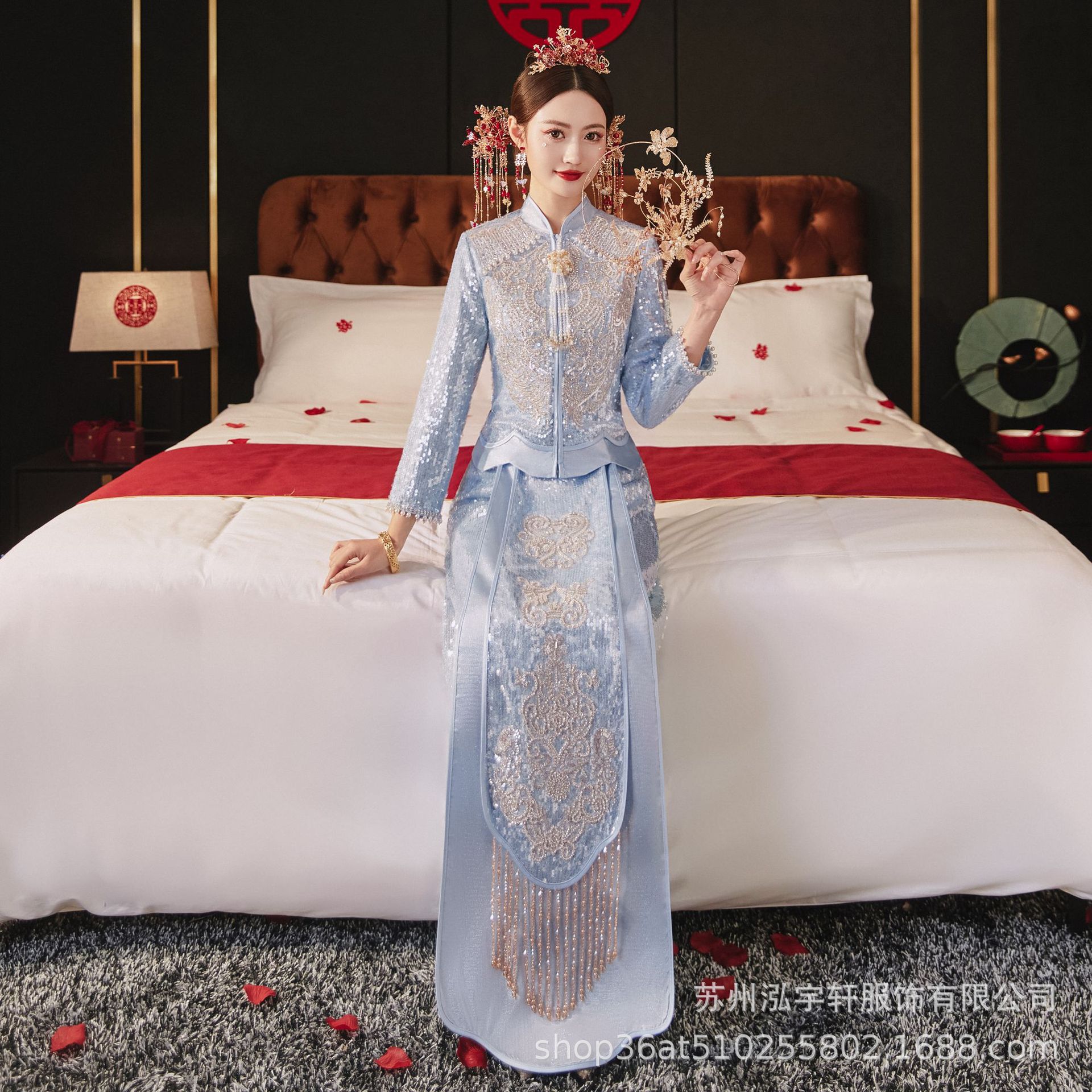 秀禾服新娘2023新款结婚礼服蓝色凤凰嫁衣新中式敬酒服春夏季婚服