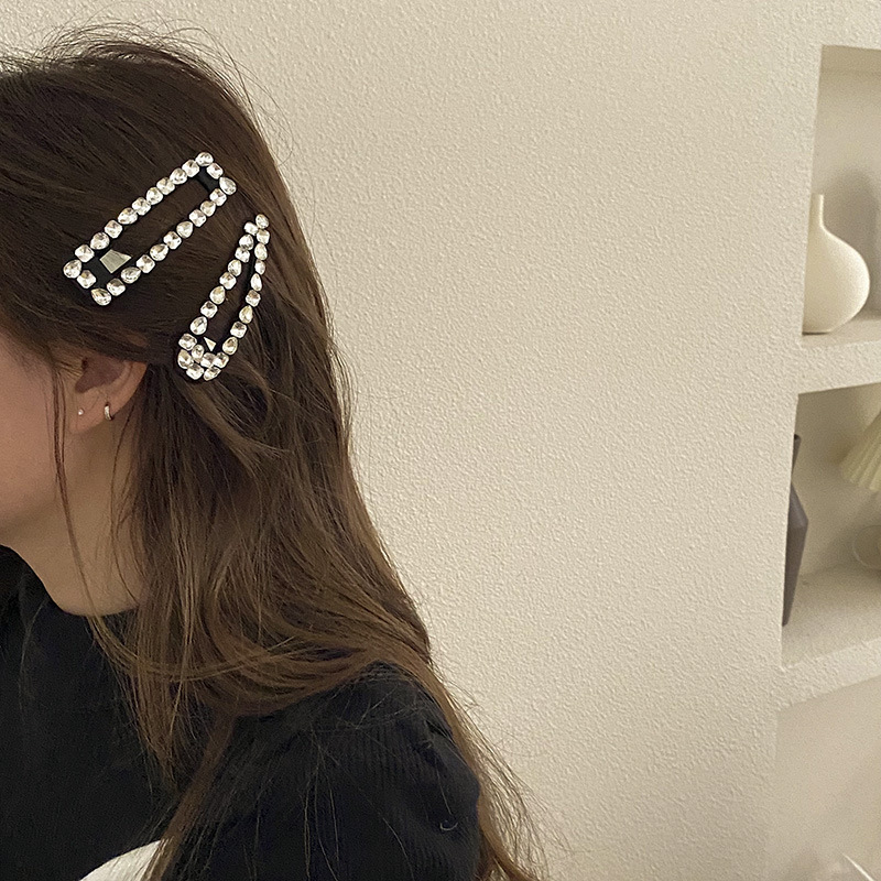 south korea white crystal hair clip back head side bangs cropped hair clip water drop bb clip rectangular hair clip headdress