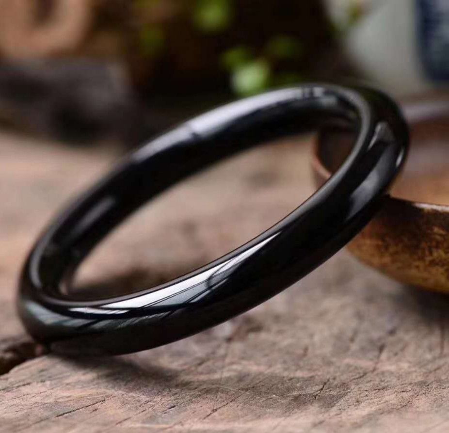 晶屿黑玛瑙玉髓手镯冰种玉髓窄条黑色玉髓女款镯子圆条玉镯子批发