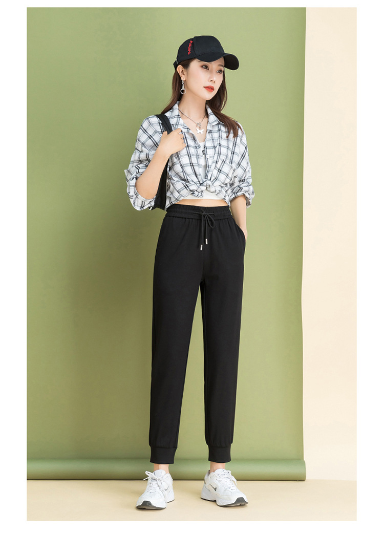 6220九分卫裤束脚裤宽松运动健身瑜伽女裤大码胖mm灰色哈伦拼多多