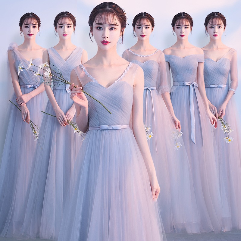 2022春夏长款伴娘服婚纱礼服显瘦伴娘团姐妹装绑带年会毕业礼服