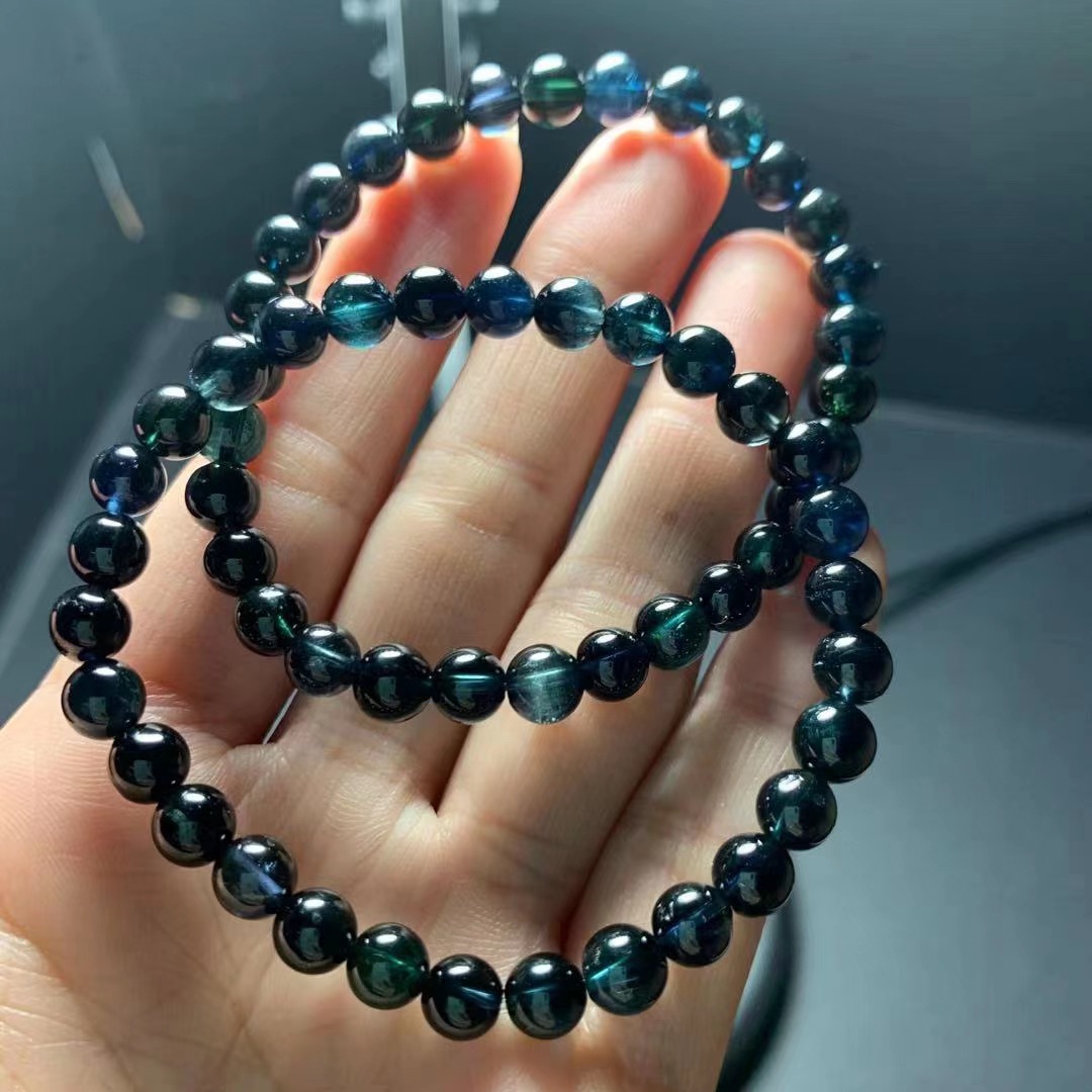 巴西老矿蓝碧玺手链 颜色漂亮晶体通透纯电光蓝 男女皆可手串